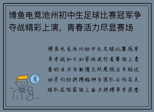 博鱼电竞池州初中生足球比赛冠军争夺战精彩上演，青春活力尽显赛场